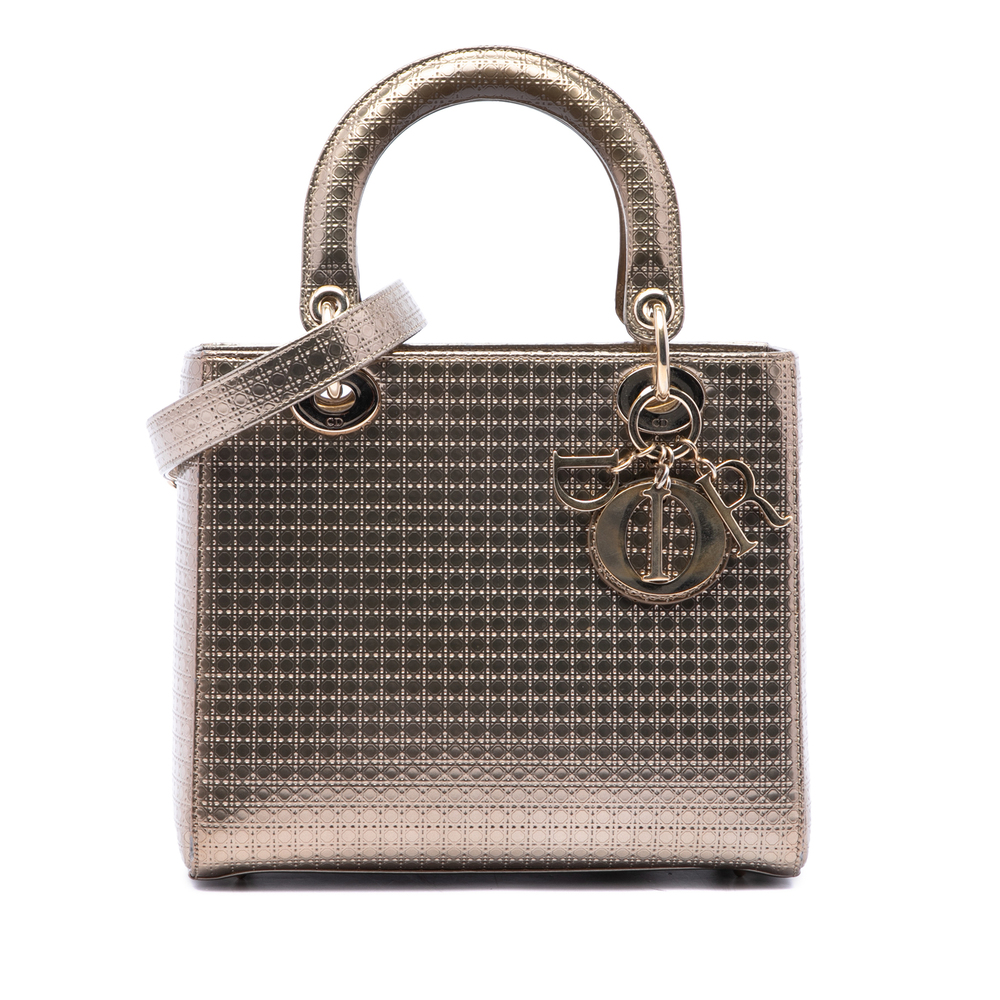 Pre-Loved Dior Medium Metallic Patent Microcannage Lady Dior